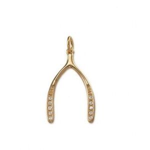 Stella & Dot Wishbone Charm Gold Tone Good Luck NWT